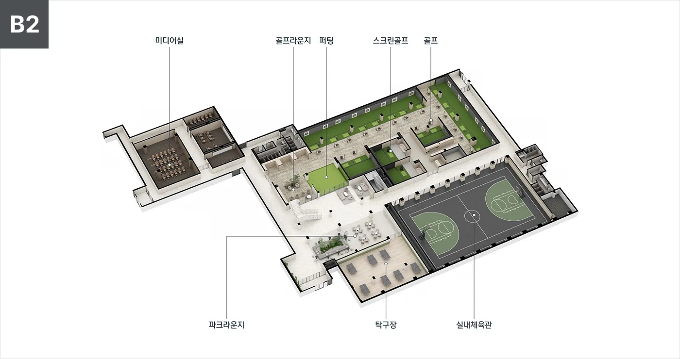 운정 아이파크 포레스트 커뮤니티 시설 지하 2층 단면도 (실내체육관, 골프클럽, 에듀존)